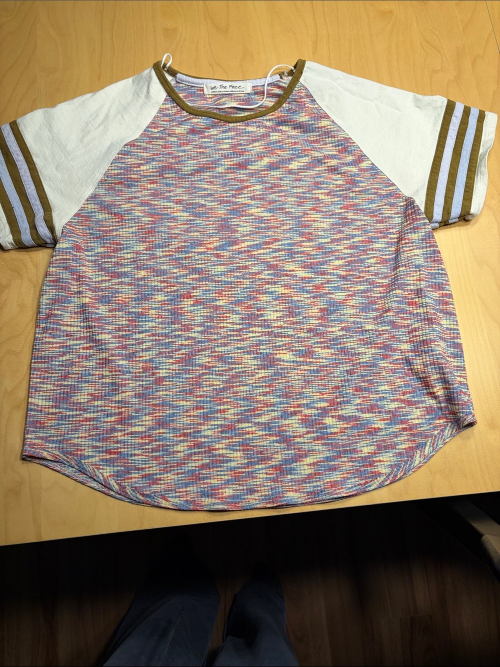 We The Free Multicolor Raglan Tee with Olive Trim